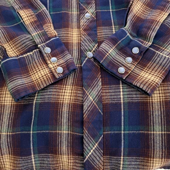 ROEBUCKS Men's XL Multicolor Plaid Flannel Pearl Snap Pocket Long Sleeve Western - Picture 12 of 15